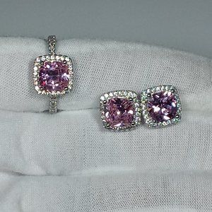 Sterling Silver Pink Diamond Earring & Ring Set